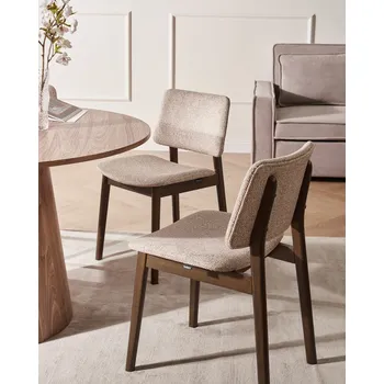 Jídelní židle Sada 2 jídelních židlí tmavě hnědé kaučukové dřevo taupe buklé sedák polyesterová látka bez područek retro styl Beliani