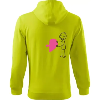 Pánská mikina Párová trička puzzle postavička - Mikina s kapucí na zip trendy zipper - 3XL ( Limetková )
