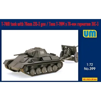 Plastikový model Unimodel 1/72 T-70M tank with 76mm ZIS-3 gun