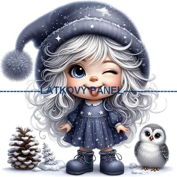 Látkový panel - Elfka se sovičkou - DZ-128 Velikost: 30x30cm, Materiál: Teplákovina nepočesaná