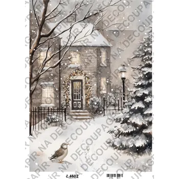 Výtvarný papír Rýžový a soft papír na decoupage - Zimní vintage šedobéžová - KB4602 Materiál: Rýžový papír, Rozměr: A4