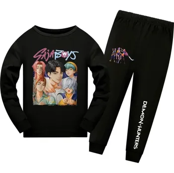 Dívčí pyžamo KPop Demon Hunters (Lovkyně démonů) KPop Demon Hunters dětské pyžamo s potiskem Saja Boys - mix barev Barva: Černá, Velikost: 160