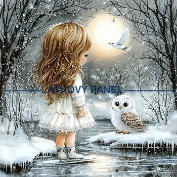 Látkový panel - Holčička se sovičkou - DZ-132 Velikost: 40x40cm, Materiál: Kočárkovina