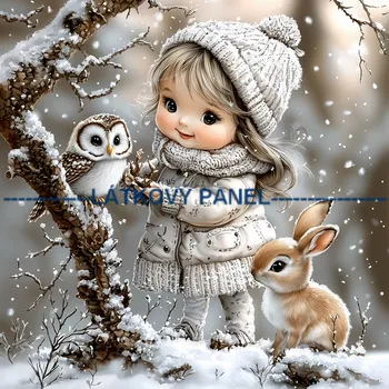 Látkový panel - Holčička se sovičkou - DZ-141 Velikost: 40x40cm, Materiál: Úplet