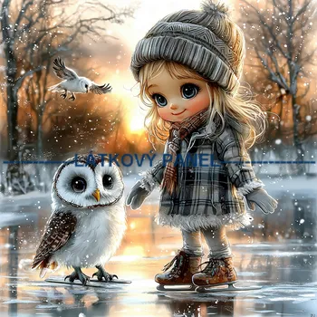 Látkový panel - Holčička se sovičkou - DZ-142 Velikost: 35x35cm, Materiál: Bavlna