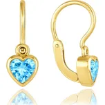 Dětské náušnice s předním zapínáním srdíčka s modrými zirkony Au 585/1000 1,15g