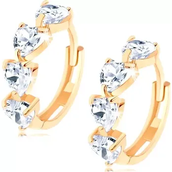 Náušnice Kruhové zlaté náušnice 585 - linie zirkonových srdíček čiré barvy