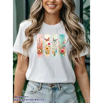 Dámské tričko Trička s potiskem Tričko s potiskem, MOTÝLI A LAPAČ SNŮ barevné, 1 ks zvolte VELIKOST textilu ZDE:: XS - velikost typ Beagle