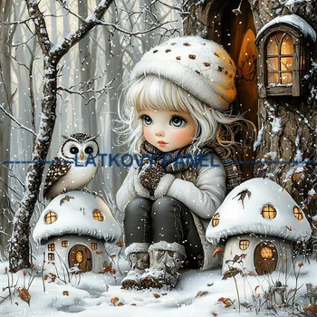 Látkový panel - Holčička se sovičkou - DZ-135 Velikost: 30x30cm, Materiál: Bavlna