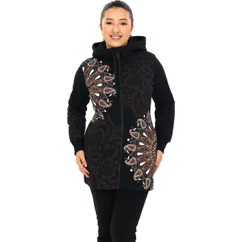 Dámská mikina Himalife Hřejivá mikina na zip s kapucí Lila - černá s béžovou Velikost: 4XL - Móda pro plnoštíhlé, Oblečení nadměrné velikosti