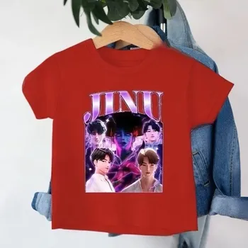 Dívčí tričko KPop Demon Hunters (Lovkyně démonů) KPop Demon Hunters dětské tričko barevné s potiskem "JINU" Barva: Červená, Velikost: XL (110-120 cm)