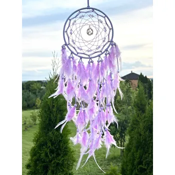 Lapač snů Magieprirody.cz Lapač snů s fialovými peříčky a stromem života #ZB342 něžná ochrana a duchovní energie