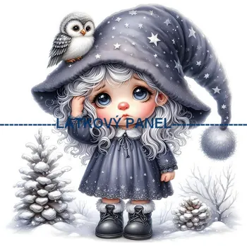 Látkový panel - Elfka se sovičkou - DZ-124 Velikost: 20x20cm, Materiál: Úplet
