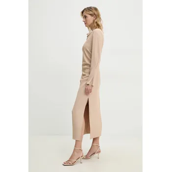 Dámské šaty Šaty Answear.LAB béžová barva, midi 92803.ios 80X, vel. L