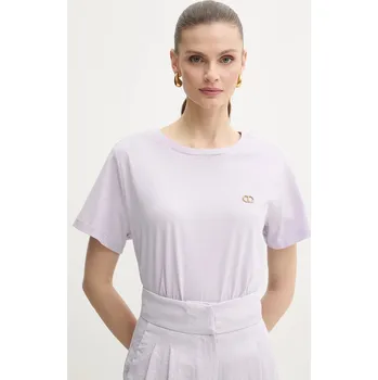 Pánské tričko Bavlněné tričko Twinset fialová barva, 251TT2040 04X, vel. M