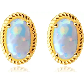 Náušnice Náušnice ve 14K žlutém zlatě - syntetický opál uchycený tyčinkami, vroubkovaný lem