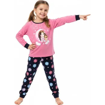 Dívčí pyžamo DÍVČÍ BAVLNĚNÉ PYŽAMO S DLOUHÝM RUKÁVEM - s pejskem a holčičkou MP5899 Velikost: 116, Barva: Růžová