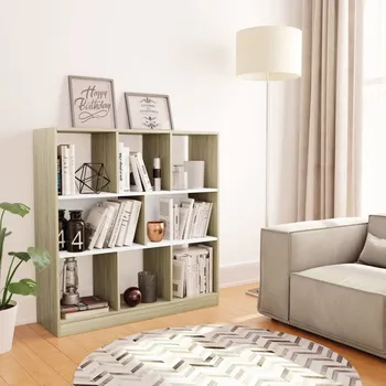 Knihovna vidaXL Knihovna bílá a dub sonoma 97,5x29,5x100 cm kompozitní dřevo