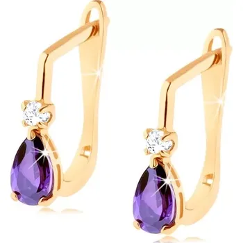 Náušnice Zlaté náušnice 585 - zirkonek čiré barvy a fialová zirkonová kapka