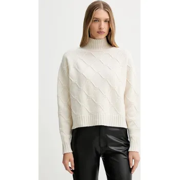 Dámský svetr Vlněný svetr Elisabetta Franchi dámský, béžová barva, s golfem, MK55T57E2 01X, vel. 38