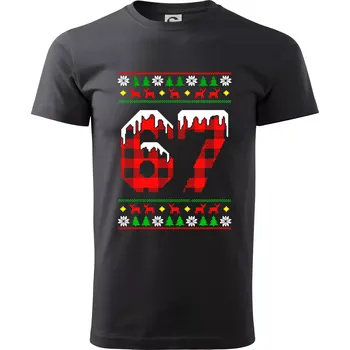 Pánské tričko 67 vánoční motiv - Klasické pánské triko vyšší gramáže - 2XL ( Ebony gray )