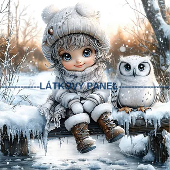 Látkový panel - Holčička se sovičkou - DZ-139 Velikost: 45x45cm, Materiál: Mikroplyš