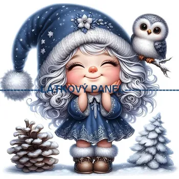 Látkový panel - Elfka se sovičkou - DZ-127 Velikost: 30x30cm, Materiál: Kočárkovina