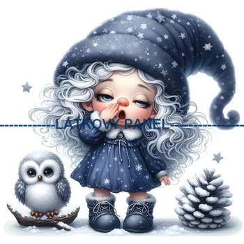 Látkový panel - Elfka se sovičkou - DZ-121 Velikost: 30x30cm, Materiál: Bavlna