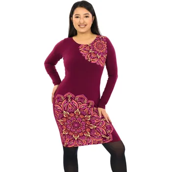 Dámské šaty Himalife Šaty Moon - vínová Velikost: 3XL - Móda pro plnoštíhlé, Oblečení nadměrné velikosti