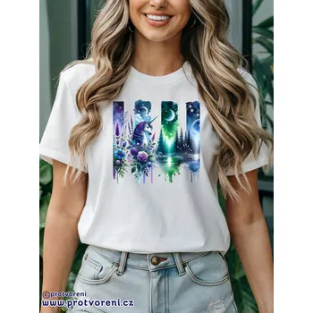 Dámské tričko Trička s potiskem Tričko s potiskem, JEDNOROŽEC magický při měsíci, 1 ks zvolte VELIKOST textilu ZDE:: XXL- velikost typ Beagle