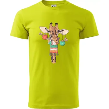 Pánské tričko Vánoční žirafa - Klasické pánské triko vyšší gramáže - XL ( Limetková )
