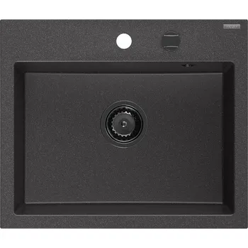 Kuchyňský dřez MEXEN/S - Oscar granitový dřez 580 x 490 mm, černá kropenatá, černý sifon 6519581000-76-B
