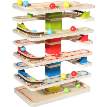 Dřevěná hračka Onshine Dřevěná kuličková dráha s barevnými kuličkami - Marble race