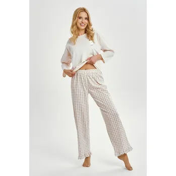 Dámské pyžamo Pyžamo Taro Vera s dlouhým rukávem béžové 100% bavlna, Béžová XL i384_89693569