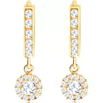 Náušnice Náušnice ve žlutém 14K zlatě - kroužek s visícím třpytivým kvítkem