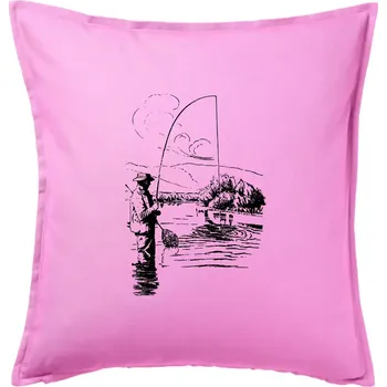 Polštář Kreslený rybář s podběrákem - Polštář 50x50 - 50x50 - Pouze potah ( Růžová )