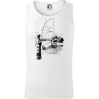 Kreslený rybář s podběrákem - Tílko pánské Core - L ( Bílá )
