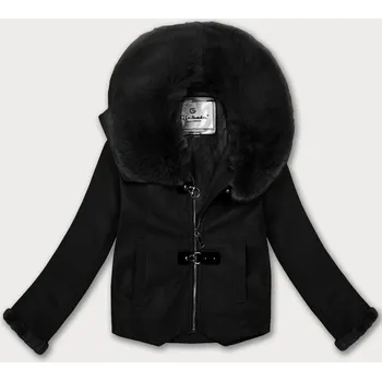 Černá bunda z ekologické kůže s kožešinovým límcem Glakate (LU98091#) odstíny černé S (36)