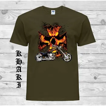 levne-bavlnene-chopper-tricko-potisk-ohnivy kriz Barva: Khaki, velikost: L