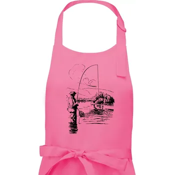 Kuchyňská zástěra Kreslený rybář s podběrákem - Dámská zástěra na vaření - Univerzální velikost ( Růžová )
