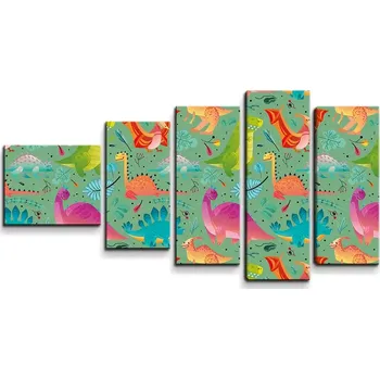 Obraz Sablio Obraz - 5-dílný Dinosauři v trávě - 100x60 cm