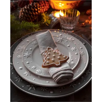 jídelní souprava Kameninová jídelní sada Sněhové vločky béžová 2 ks