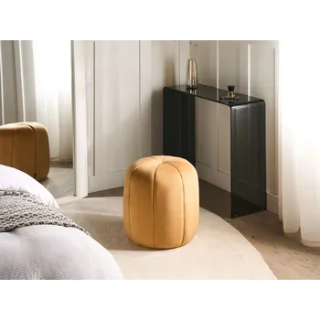 Taburet Puf hořčicový sametové čalounění podnožka taburet kulatý tvar glamour styl obývací pokoj Beliani