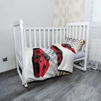 Povlečení Sablio Mikroplyšové dětské povlečení do postýlky Ferrari Závodní vlajka - 120x90 / 40x60