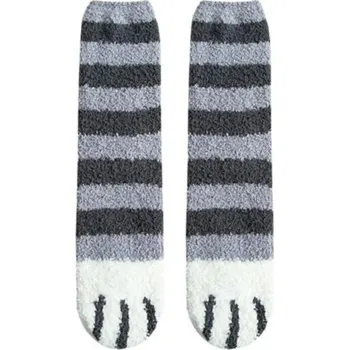 Dámské ponožky Dámské zimní teplé nadýchané proužkované ponožky EU 36-42 velikost měkké hřejivé bavlna polyester motiv kočičí tlapky pohodlné domácí ponožky jeden pár šedá