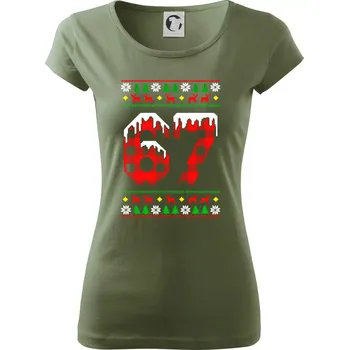 Dámské tričko 67 vánoční motiv - Dámské triko Pure - XS ( Khaki )