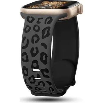 Gravírovaný řemínek 38 mm 40 mm 41 mm pro Apple Watch řady 1–9 SE SE2 Ultra Silikonový pásek s leopardím vzorem Nastavitelná velikost Prémiový silikon černá
