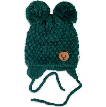 Čepice Zimní pletená čepice Teddy Bear na zavazování, zelená, 68/80, (6-12m), Baby Nellys