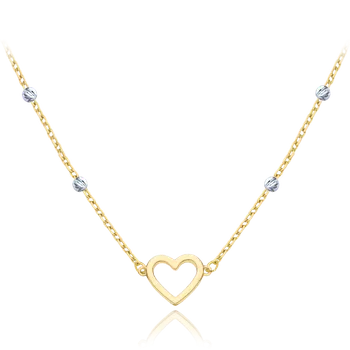 Náhrdelník MINET Zlatý náhrdelník srdíčko a kuličky v kombinaci bílého a žlutého zlata Au 585/1000 1,50g JMG0183WBN45