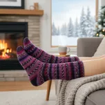 Vlněné, teplé zimní dámské ponožky IVKA 615/1 růžovo-fialový proužek, vysoké, vel. 38-39